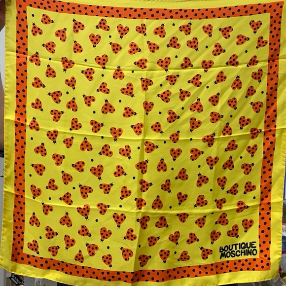 Moschino Accessories - Moschino Boutique Silk Scarf Red Heart Lady Bugs 26”x26”